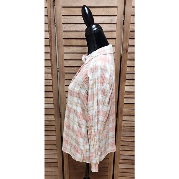 Modish Rebel Womens Size XS Pink Button Up Plaid Shirt Soft Long-Sleeve Blouse - Picture 5 of 7